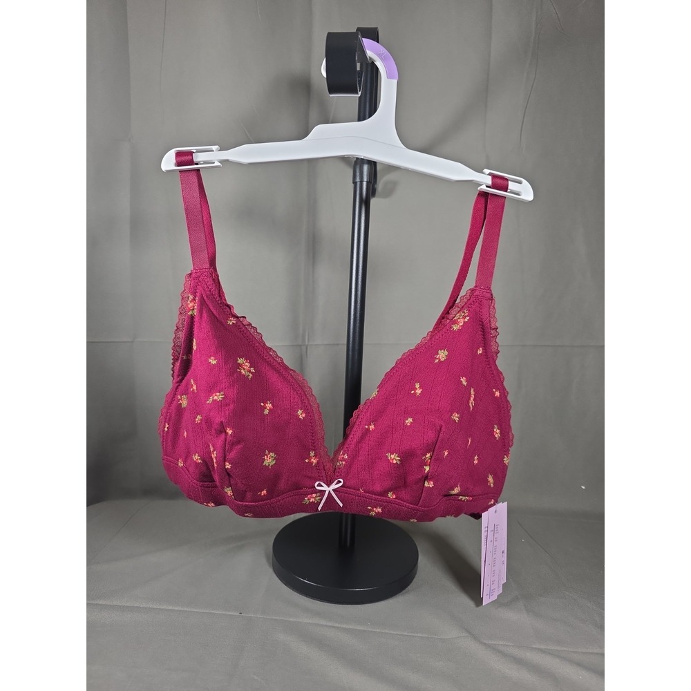 Wild Fable Bralette XL 38DD 40D Maroon Floral Triangle Pointelle Unlined NWT